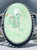Huge Light Green Turquoise Vintage Native American Navajo Sterling Silver Bracelet Old-Nativo Arts