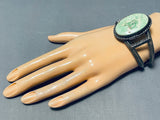 Huge Light Green Turquoise Vintage Native American Navajo Sterling Silver Bracelet Old-Nativo Arts