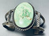 Huge Light Green Turquoise Vintage Native American Navajo Sterling Silver Bracelet Old-Nativo Arts