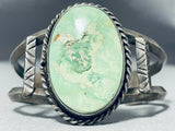 Huge Light Green Turquoise Vintage Native American Navajo Sterling Silver Bracelet Old-Nativo Arts