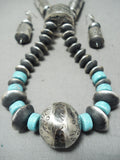 Huge Longer Hand Tooled Native American Navajo Turquoise Sterling Silver Tubule Necklace-Nativo Arts