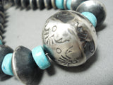 Huge Longer Hand Tooled Native American Navajo Turquoise Sterling Silver Tubule Necklace-Nativo Arts