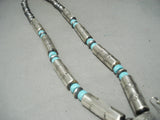 Huge Longer Hand Tooled Native American Navajo Turquoise Sterling Silver Tubule Necklace-Nativo Arts
