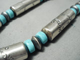 Huge Longer Hand Tooled Native American Navajo Turquoise Sterling Silver Tubule Necklace-Nativo Arts