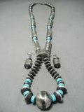 Huge Longer Hand Tooled Native American Navajo Turquoise Sterling Silver Tubule Necklace-Nativo Arts