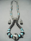Huge Longer Hand Tooled Native American Navajo Turquoise Sterling Silver Tubule Necklace-Nativo Arts