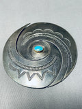 Huge Natural Dark Patina Vintage Native American Navajo Sterling Silver Swirl Pin-Nativo Arts