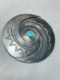 Huge Natural Dark Patina Vintage Native American Navajo Sterling Silver Swirl Pin-Nativo Arts