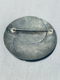 Huge Natural Dark Patina Vintage Native American Navajo Sterling Silver Swirl Pin-Nativo Arts