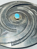 Huge Natural Dark Patina Vintage Native American Navajo Sterling Silver Swirl Pin-Nativo Arts
