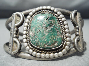 Huge Old Vintage Native American Navajo Swirl Flank Cerrillos Turquoise Sterling Silver Bracelet-Nativo Arts