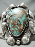 Huge Quality Vintage Native American Navajo Royston Turquoise Sterling Silver Leaf Bracelet-Nativo Arts