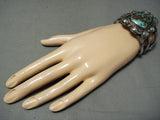 Huge Quality Vintage Native American Navajo Royston Turquoise Sterling Silver Leaf Bracelet-Nativo Arts