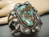 Huge Quality Vintage Native American Navajo Royston Turquoise Sterling Silver Leaf Bracelet-Nativo Arts