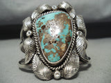 Huge Quality Vintage Native American Navajo Royston Turquoise Sterling Silver Leaf Bracelet-Nativo Arts