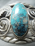 Huge Rare Vintage Native American Navajo Gilbert Turquoise Sterling Silver Leaf Bracelet-Nativo Arts