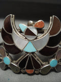 Huge Rare Vintage Zuni Turquoise Bird Native American Jewelry Silver Coral Bracelet Old-Nativo Arts