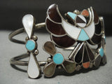 Huge Rare Vintage Zuni Turquoise Bird Native American Jewelry Silver Coral Bracelet Old-Nativo Arts