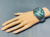 Huge Rounded Spiderweb Turquoise Vintage Native American Navajo Sterling Silver Bracelet-Nativo Arts