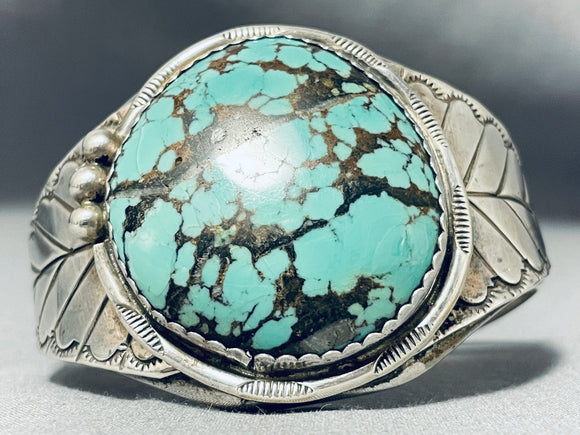 Huge Rounded Spiderweb Turquoise Vintage Native American Navajo Sterling Silver Bracelet-Nativo Arts