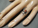Huge Spider Vintage Native American Navajo Coral Sterling Silver Ring-Nativo Arts