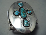 Huge Turquoise Cross Vintage Native American Navajo Sterling Silver Bracelet Old-Nativo Arts