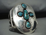 Huge Turquoise Cross Vintage Native American Navajo Sterling Silver Bracelet Old-Nativo Arts