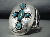 Huge Turquoise Cross Vintage Native American Navajo Sterling Silver Bracelet Old-Nativo Arts
