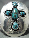Huge Turquoise Cross Vintage Native American Navajo Sterling Silver Bracelet Old-Nativo Arts