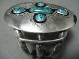 Huge Turquoise Cross Vintage Native American Navajo Sterling Silver Bracelet Old-Nativo Arts