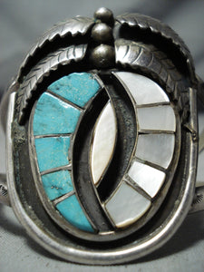 Huge Twist Inlay Vintage Native American Navajo Turquoise Sterling Silver Bracelet-Nativo Arts