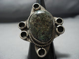 Huge!! Vintage Native American Jewelry Navajo Green Turquoise Sterling Silver Ring Old-Nativo Arts