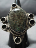 Huge!! Vintage Native American Jewelry Navajo Green Turquoise Sterling Silver Ring Old-Nativo Arts