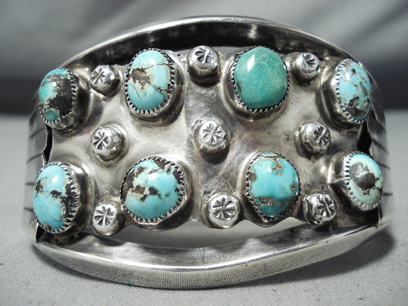 Huge Vintage Native American Navajo Bisbee Turquoise Sterling Silver Bracelet-Nativo Arts