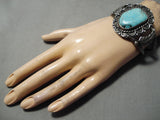 Huge Vintage Native American Navajo Blue Diamond Turquoise Sterling Silver Bracelet Old-Nativo Arts