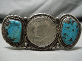 Huge!! Vintage Native American Navajo Blue Wind Turquoise Sterling Silver Pin Old-Nativo Arts