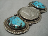 Huge!! Vintage Native American Navajo Blue Wind Turquoise Sterling Silver Pin Old-Nativo Arts