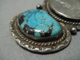 Huge!! Vintage Native American Navajo Blue Wind Turquoise Sterling Silver Pin Old-Nativo Arts