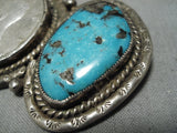 Huge!! Vintage Native American Navajo Blue Wind Turquoise Sterling Silver Pin Old-Nativo Arts
