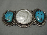 Huge!! Vintage Native American Navajo Blue Wind Turquoise Sterling Silver Pin Old-Nativo Arts