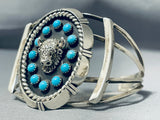 Huge Vintage Native American Navajo Buffalo Head Sterling Silver Turquoise Bracelet-Nativo Arts