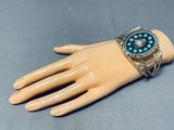 Huge Vintage Native American Navajo Buffalo Head Sterling Silver Turquoise Bracelet-Nativo Arts