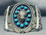 Huge Vintage Native American Navajo Buffalo Head Sterling Silver Turquoise Bracelet-Nativo Arts