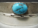 Huge Vintage Native American Navajo Deep Blue Turquoise Sterling Silver Bracelet Old-Nativo Arts