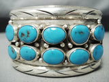 Huge Vintage Native American Navajo Double Row Turquoise Sterling Silver Bracelet-Nativo Arts