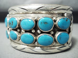 Huge Vintage Native American Navajo Double Row Turquoise Sterling Silver Bracelet-Nativo Arts