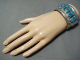 Huge Vintage Native American Navajo Double Row Turquoise Sterling Silver Bracelet-Nativo Arts