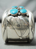 Huge Vintage Native American Navajo Double Row Turquoise Sterling Silver Bracelet-Nativo Arts