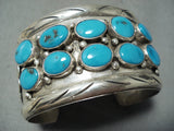 Huge Vintage Native American Navajo Double Row Turquoise Sterling Silver Bracelet-Nativo Arts