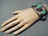 Huge Vintage Native American Navajo Green Turquoise Sterling Silver Bracelet Cuff-Nativo Arts